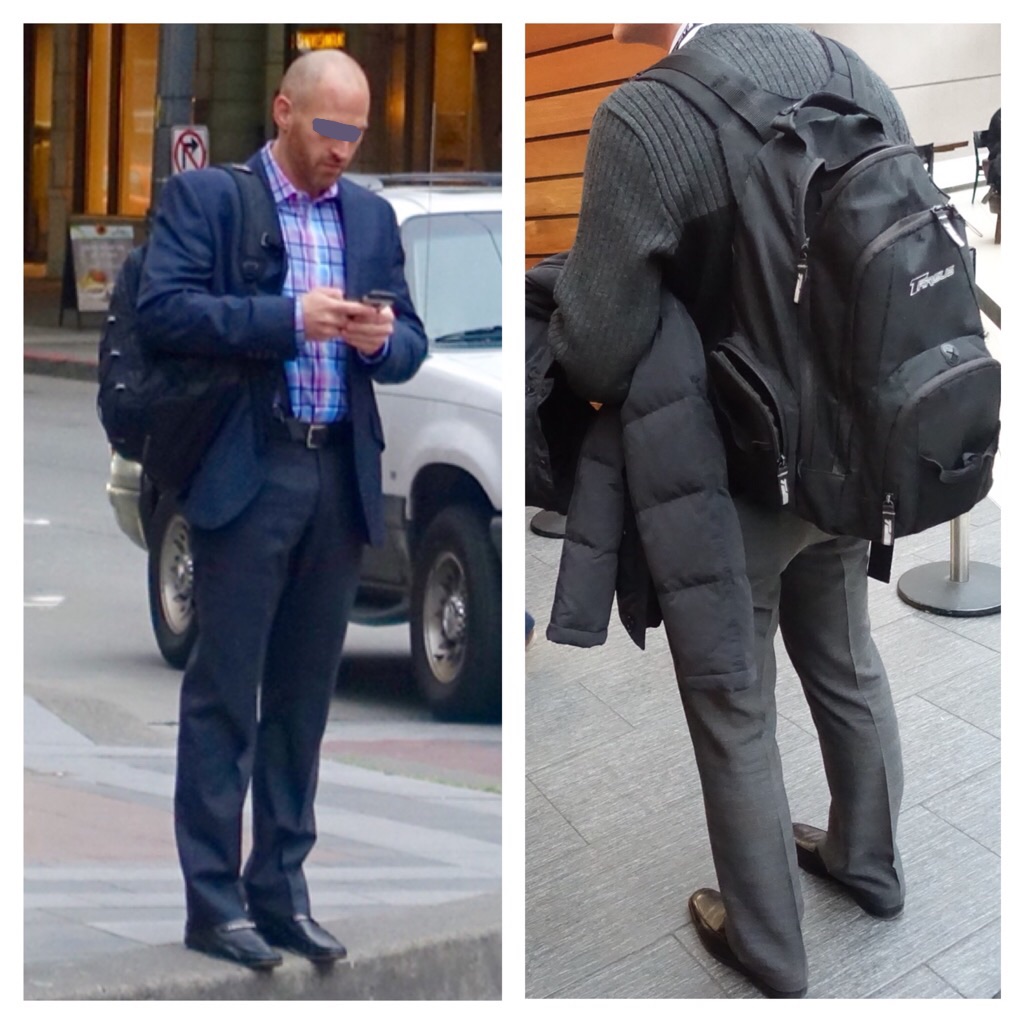 Man wearing outlet backpack