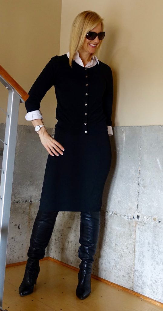 Knee high best sale boots work outfit