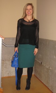 Wearing the Helmut Lange top with YSL handbag