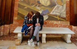 New York Public Library mural, texting