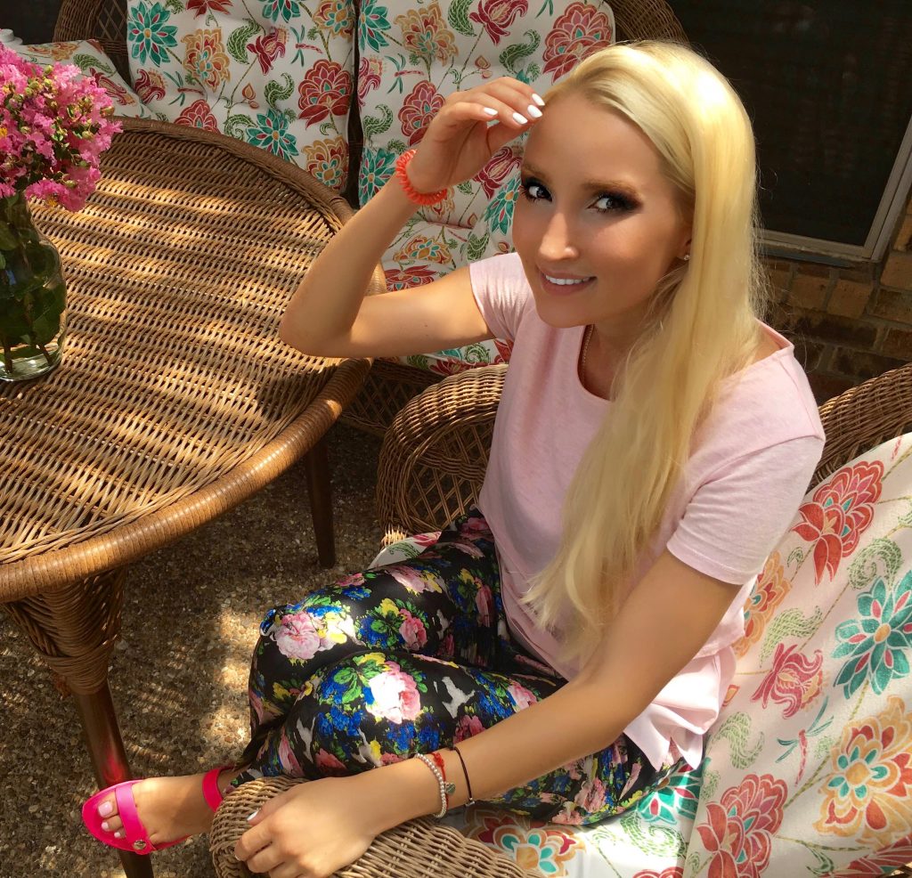 Liliya's pink and floral outfit