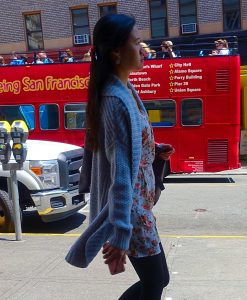 Long cardigan over short dress