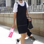 Black dress over a white tee, NYFW