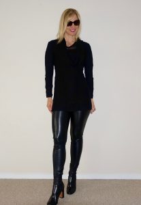 Leather leggings and sweater travel look