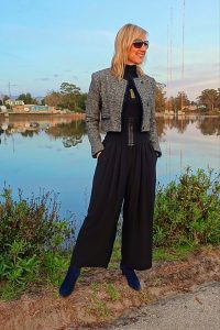 Work outfit with blue boots
