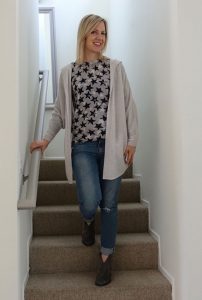Cardigan over starry sweater
