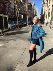 Liliya in her blue spring outfit