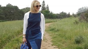 Denim patchwork midi skirt
