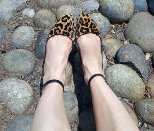 Close up of leopard print shoes