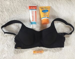 Good running bra, lip balm, sunscreen, natural rash prevention