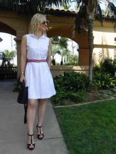 White dress with pink belt